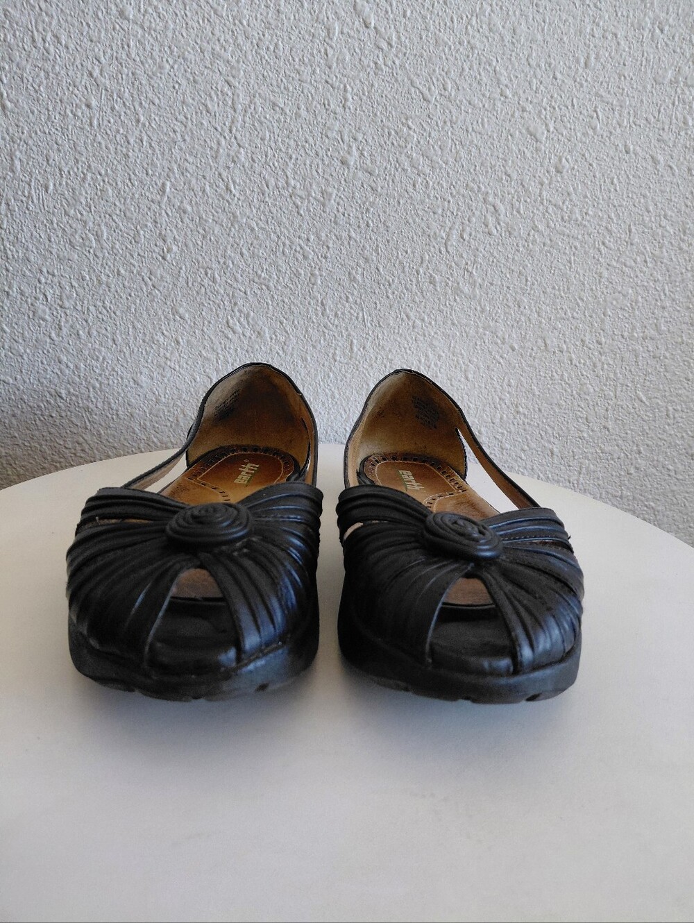 Earth Spirit Blossom Black Leather Slip-On Flat Shoe - Picture 5 of 13